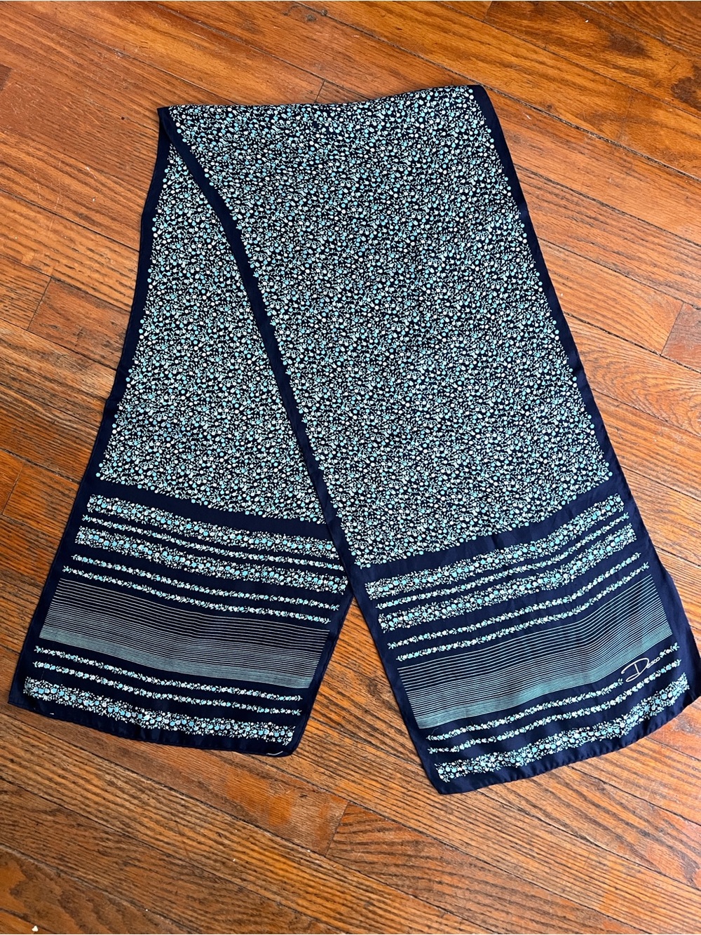Vintage Desoo Floral Rectangle Scarf | Navy Blue Cottagecore Hair Scarf